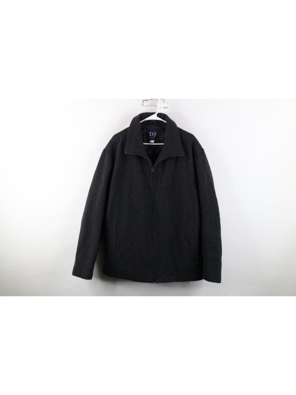 Vtg Y2K 2001 Gap Mens Large Quilted Wool Full Zip Bomber Jacket Charcoal Gray